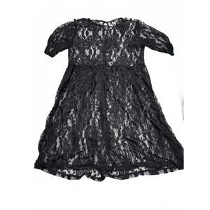Forever 21 Black Floral Lace Mini Dress Large Elbow Sleeve Whimsigoth Coquette